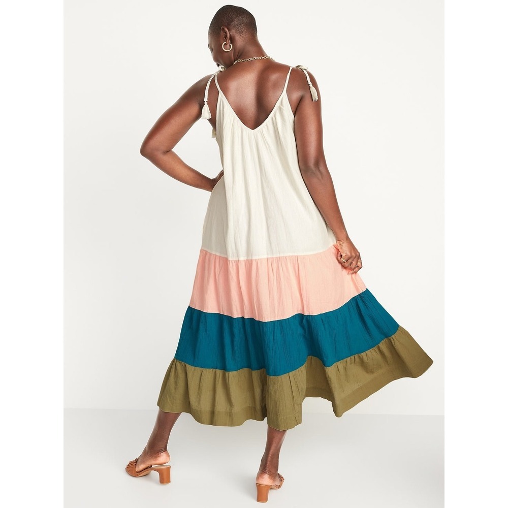 Old Navy Colorblock Tiered Maxi Dress Sleeveless 100% cotton Cottagecore Plus 2X - Picture 3 of 6